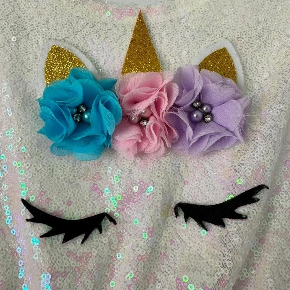 Girls Unicorn dress with sequins tulle ruffles tutu‎ costume large